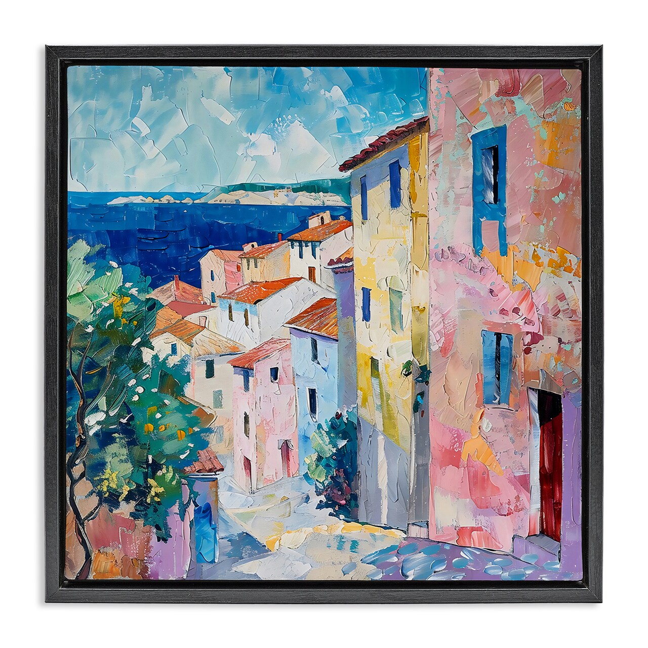 Stupell Industries Mediterranean Coastal Town Floating Frame, design by LSR Creative Studio